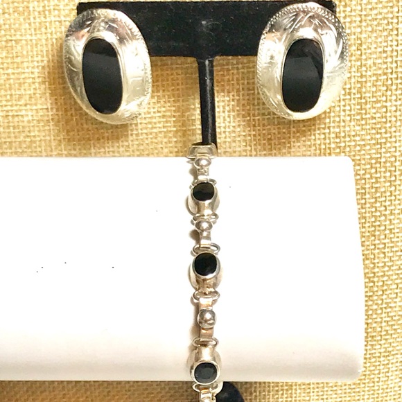 Sterling Onyx Bracelet and Earrings
